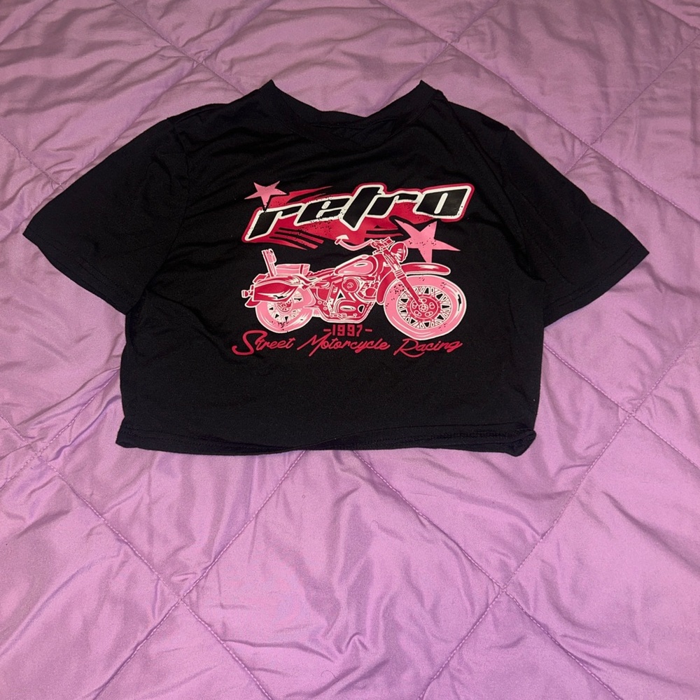 Black and Pink Short Sleeve Tee with Retro Graphic